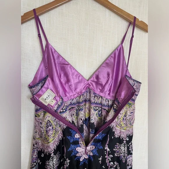 ECI•Purple Paisley Charmeuse Silky•Maxi•Dress•Sz 6 - Picture 8 of 8